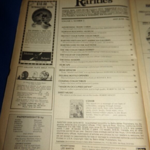 Vintage Rarities Collectibles Magazine - May/June 1982 - Coins, Dolls, Plates - Picture 2 of 6